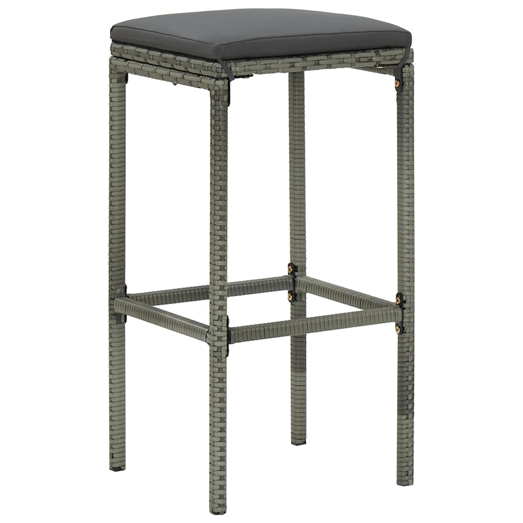 Bar Stools with Cushions 3 pcs Grey Poly Rattan