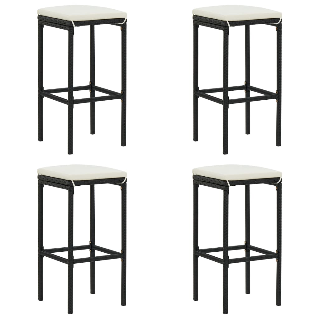 Bar Stools with Cushions 4 pcs Black Poly Rattan