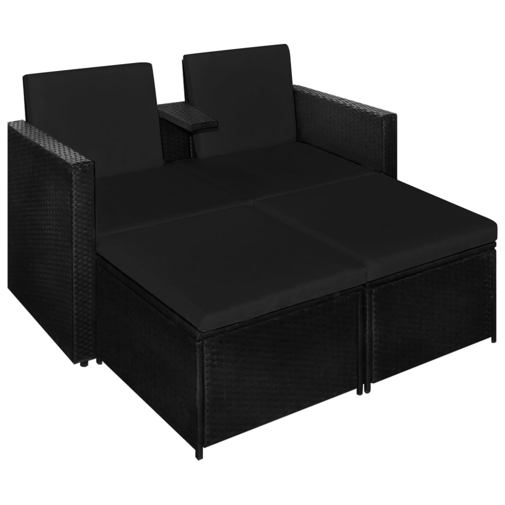 3 Piece Garden Lounge Set with Cushions Poly Rattan Black
