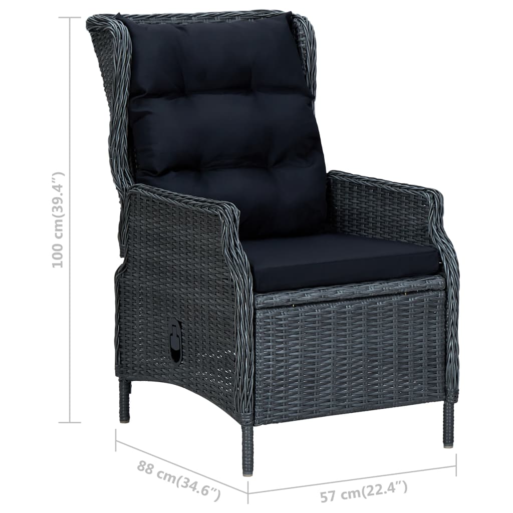 Reclining Garden Chair with Footstool Poly Rattan Dark Grey