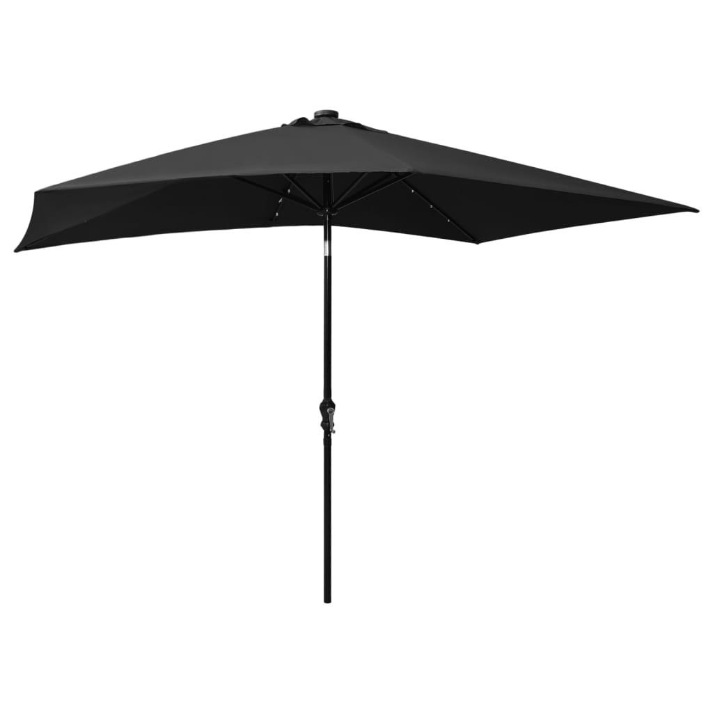Garden Parasol with LEDs and Steel Pole Black 2x3 m