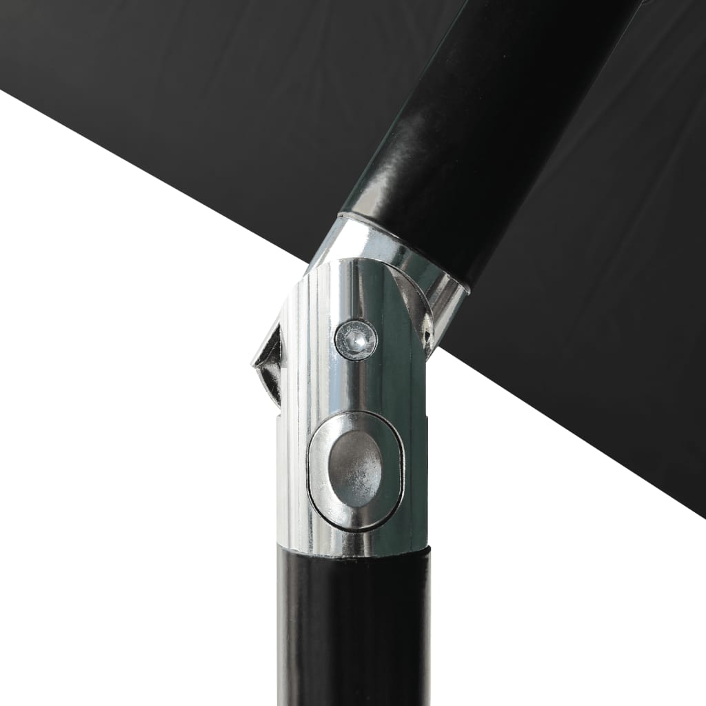 Garden Parasol with LEDs and Steel Pole Black 2x3 m