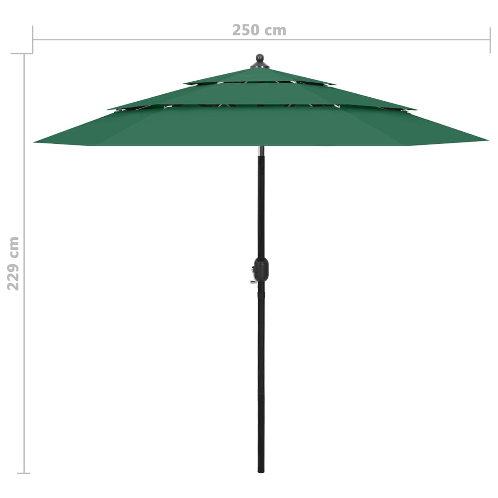 3-Tier Garden Parasol with Aluminium Pole Green 2.5 m