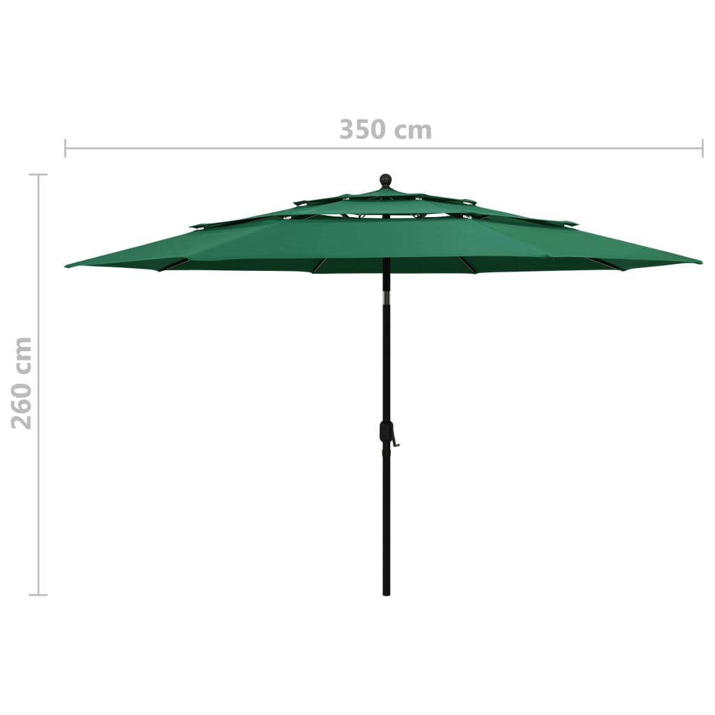 3-Tier Garden Parasol with Aluminium Pole Green 3.5 m