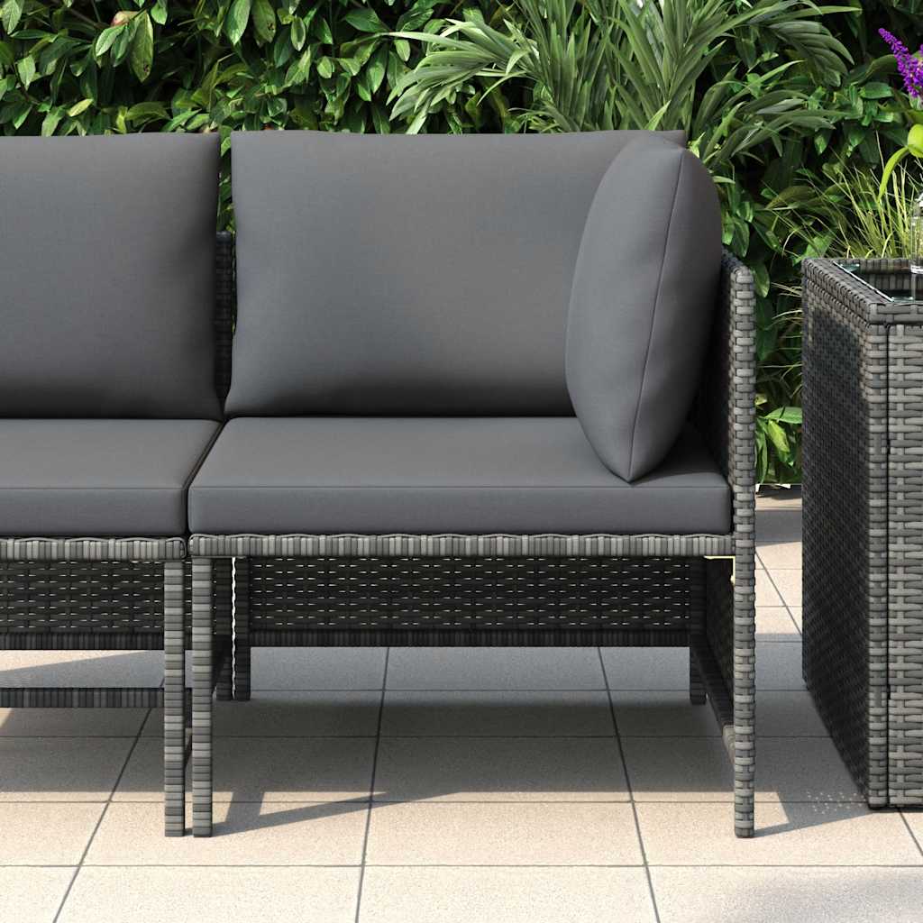 Sectional Corner Sofa with Cushions Grey Poly Rattan