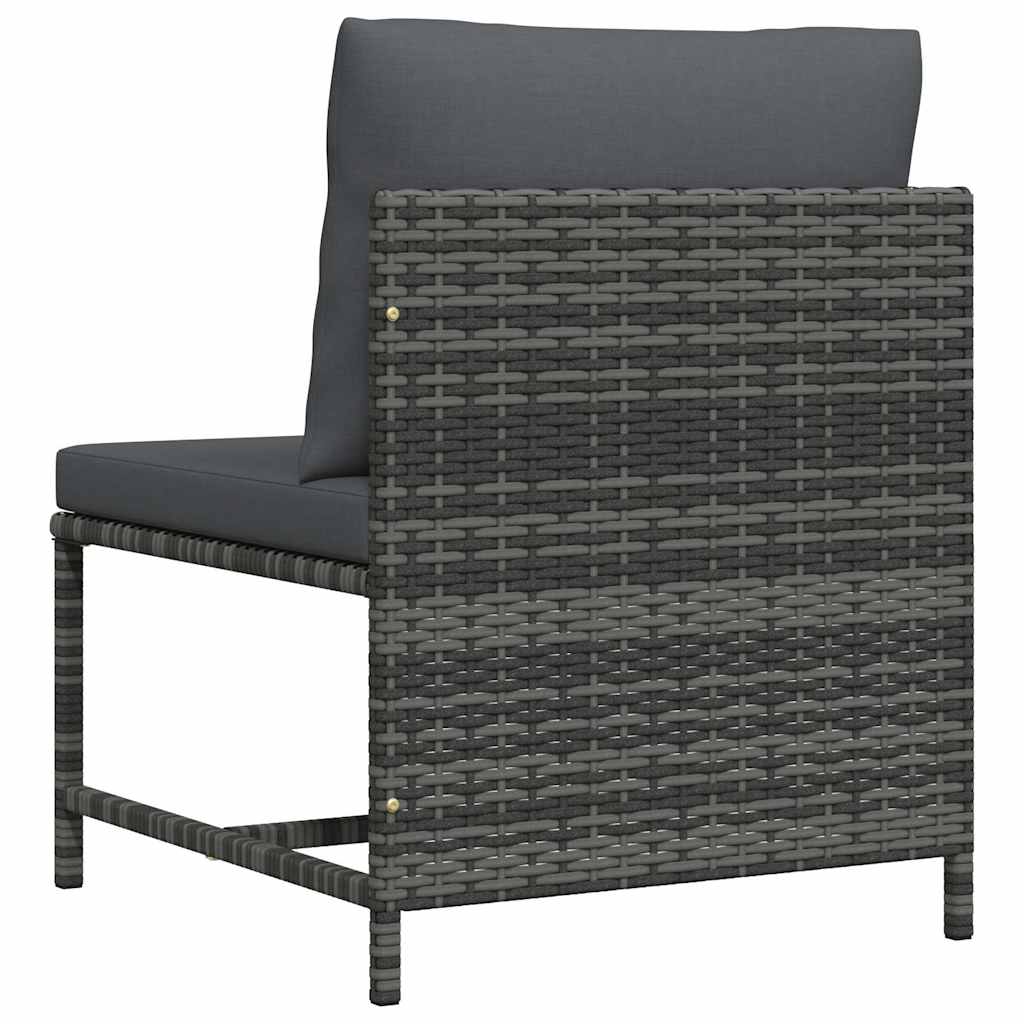 Sectional Middle Sofa with Cushions Grey Poly Rattan