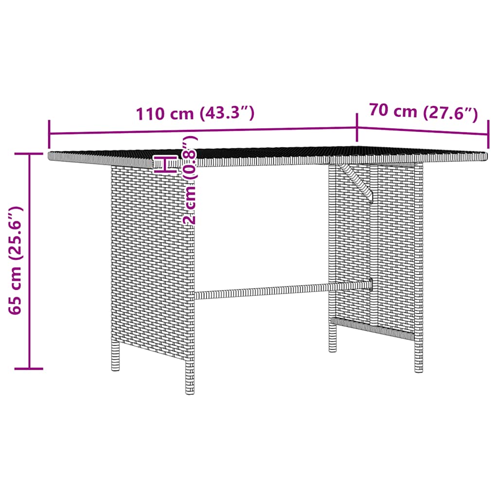 Garden Dining Table Grey 110x70x65 cm Poly Rattan