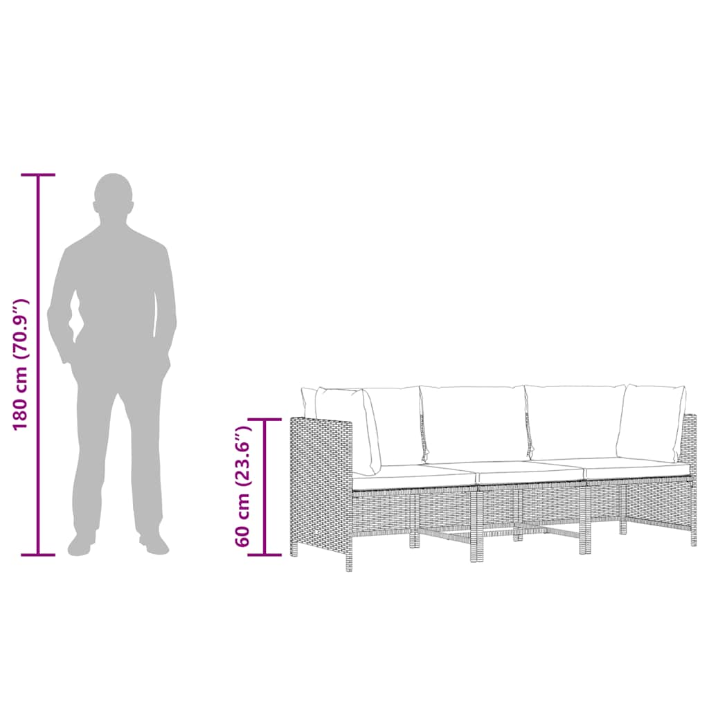 3-Seater Garden Sofa with Cushions Grey Poly Rattan