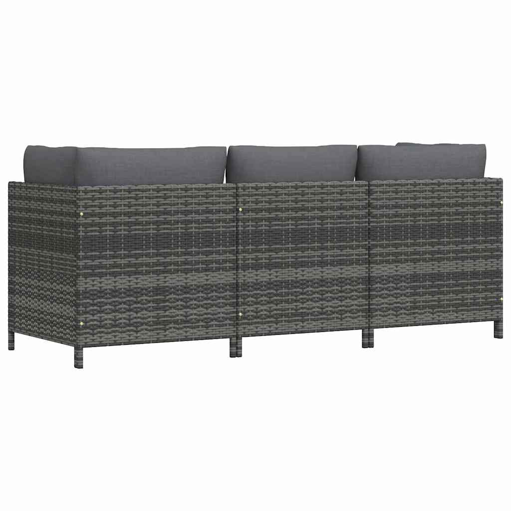 3-Seater Garden Sofa with Cushions Grey Poly Rattan