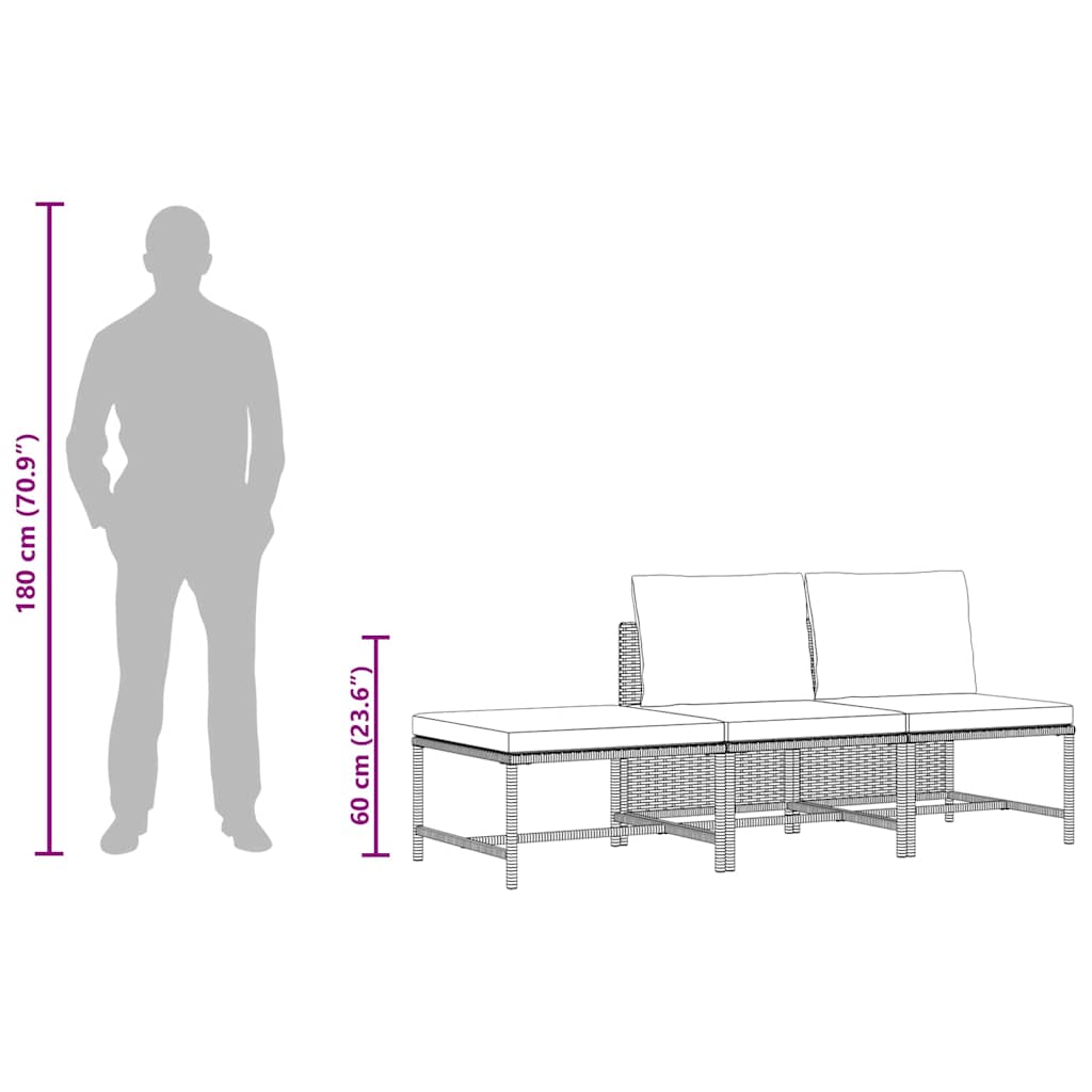 3 Piece Garden Sofa Set with Cushions Grey Poly Rattan