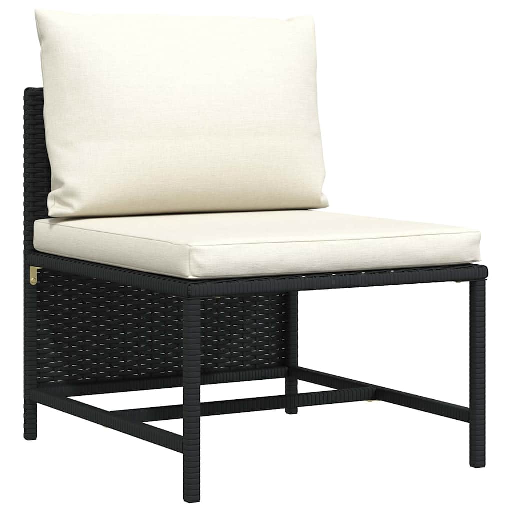 Sectional Middle Sofa with Cushions Black Poly Rattan