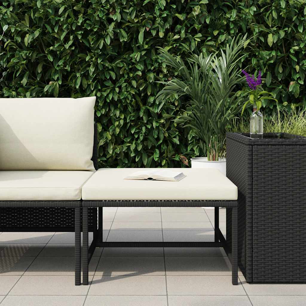 Sectional Footrest with Cushion Black Poly Rattan