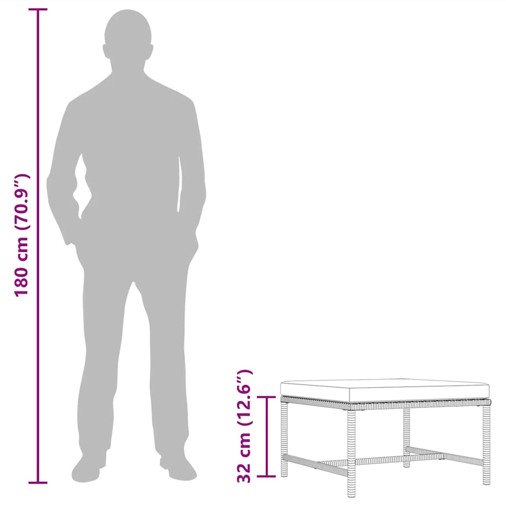 Sectional Footrest with Cushion Black Poly Rattan