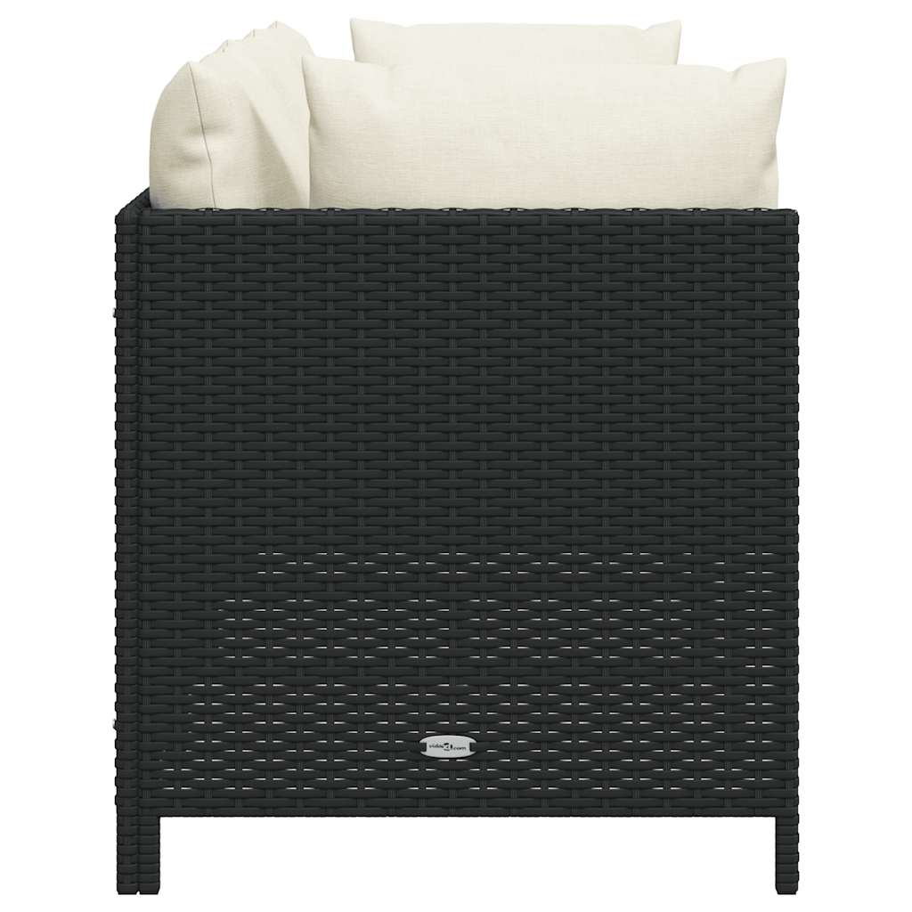 3-Seater Garden Sofa with Cushions Black Poly Rattan