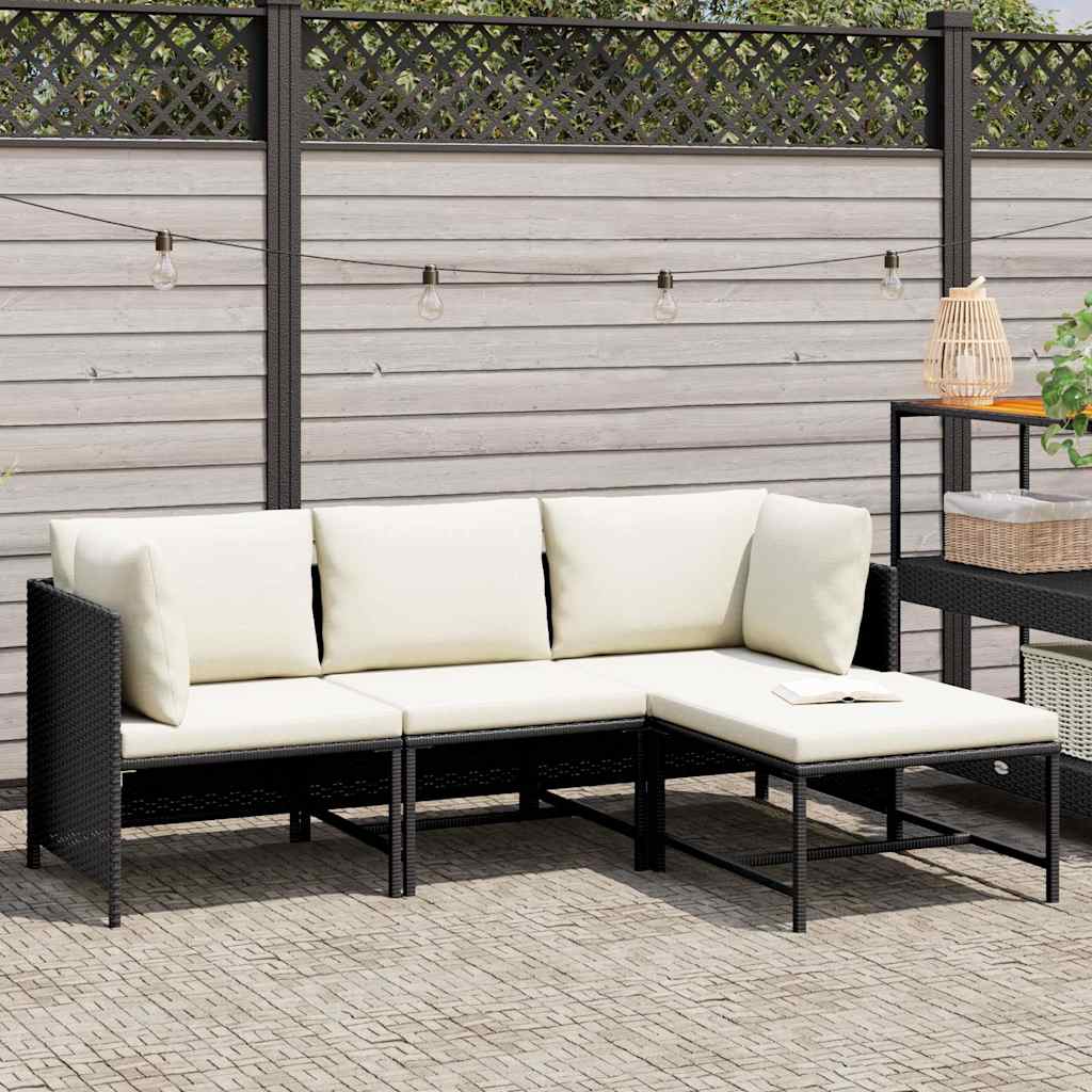 4 Piece Garden Sofa Set with Cushions Black Poly Rattan