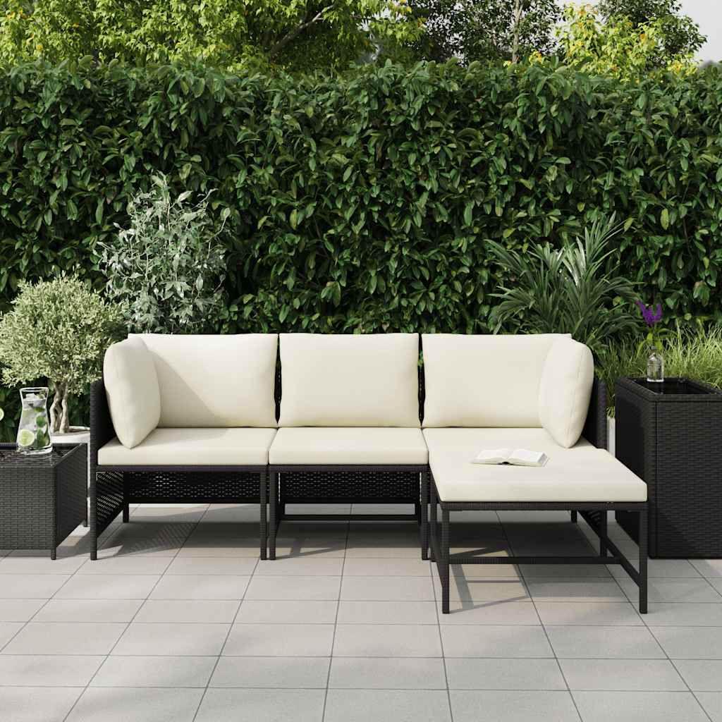 4 Piece Garden Sofa Set with Cushions Black Poly Rattan