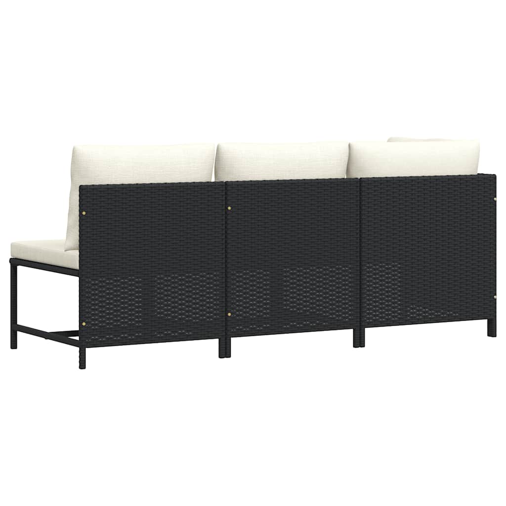 3 Piece Garden Sofa Set with Cushions Black Poly Rattan