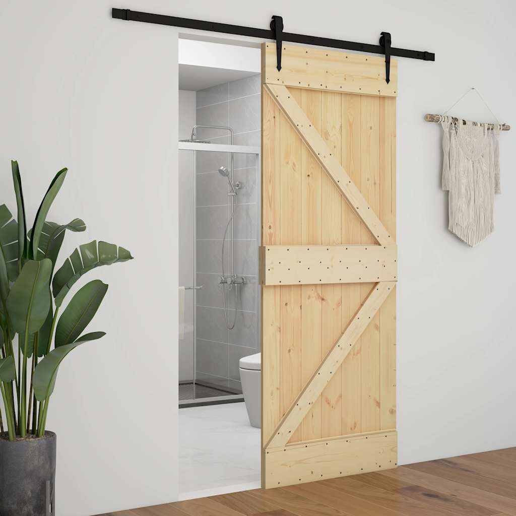 Sliding Door with Hardware Set 80x210 cm Solid Pine Wood