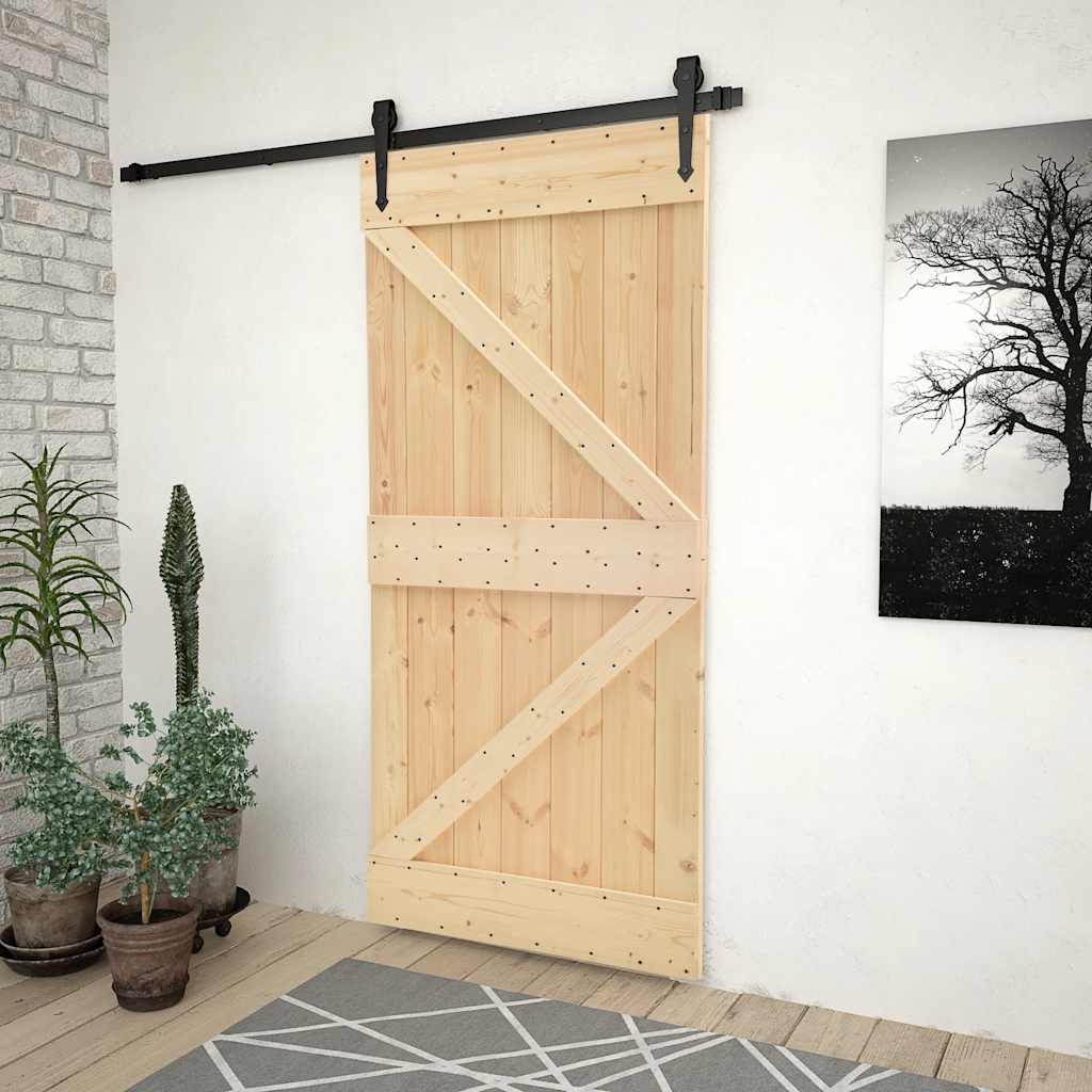 Sliding Door with Hardware Set 80x210 cm Solid Pine Wood