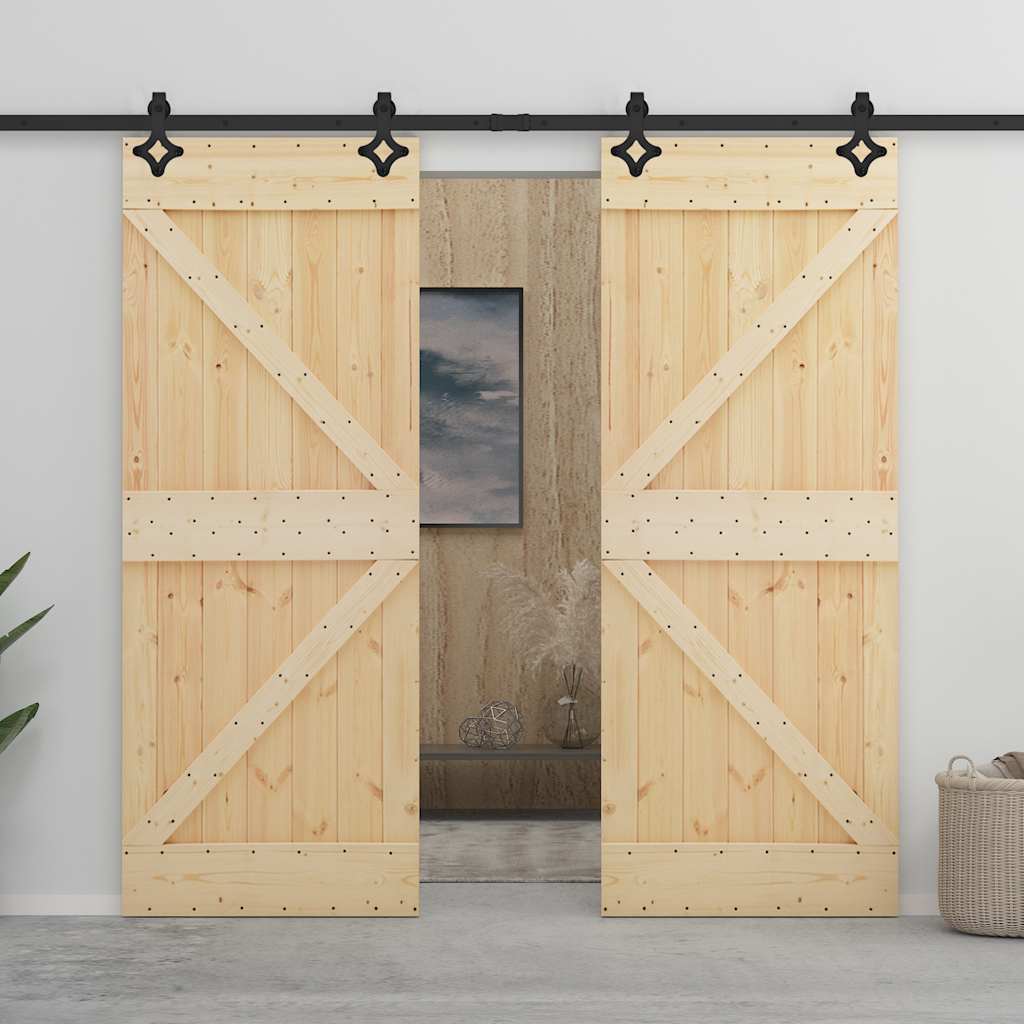 Sliding Door with Hardware Set 80x210 cm Solid Pine Wood