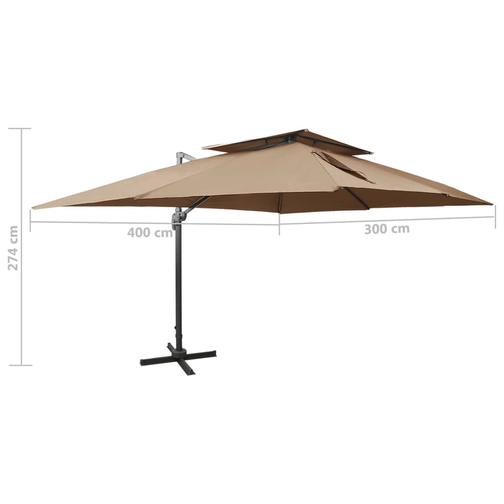 Cantilever Garden Parasol with Double Top Taupe 400x300 cm