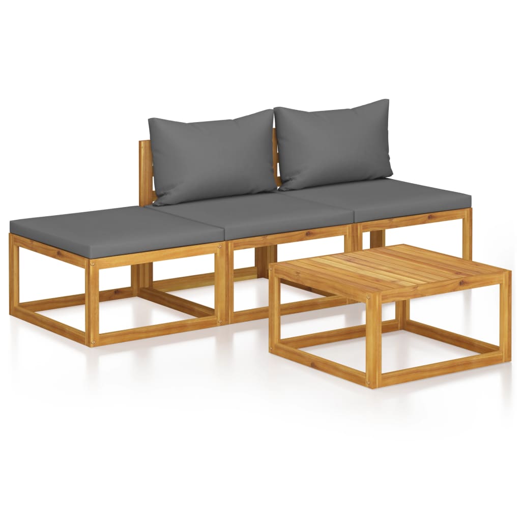 4 Piece Garden Lounge Set with Cushion Solid Acacia Wood