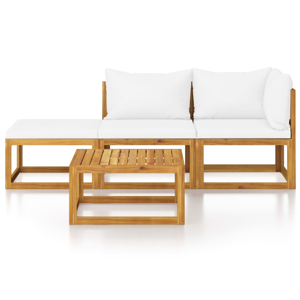 4 Piece Garden Lounge Set with Cushion Cream Solid Acacia Wood