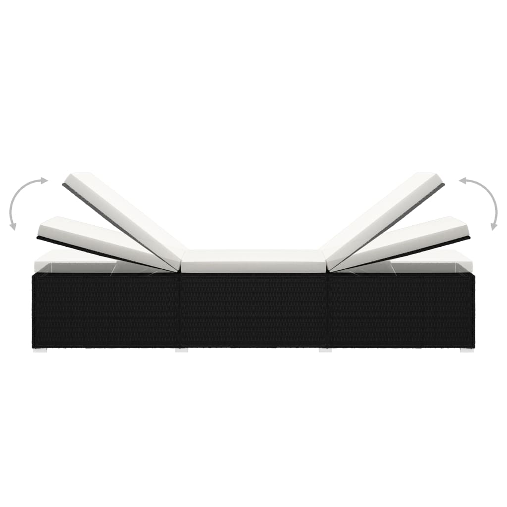 3 Piece Garden Sun Loungers with Tea Table Poly Rattan Black