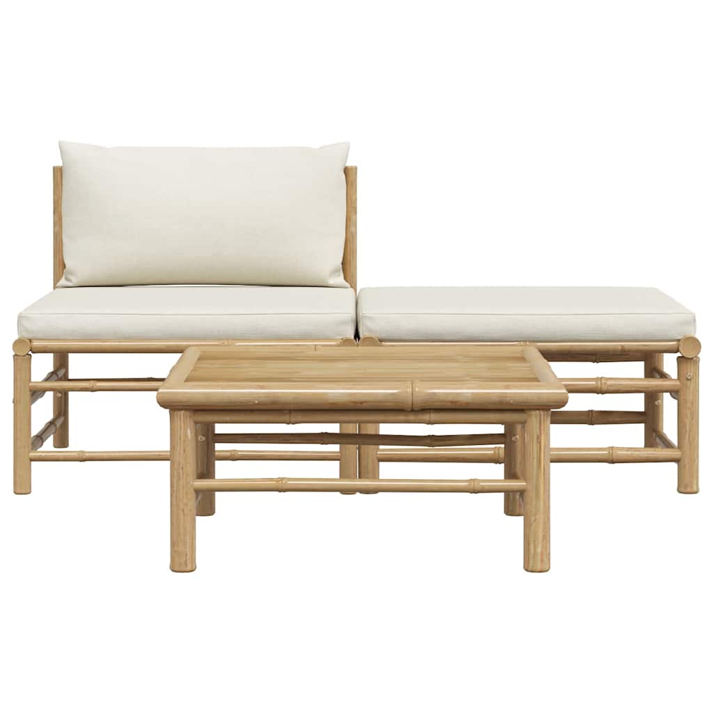 3 Piece Garden Lounge Set with Cream White Cushions Bamboo
