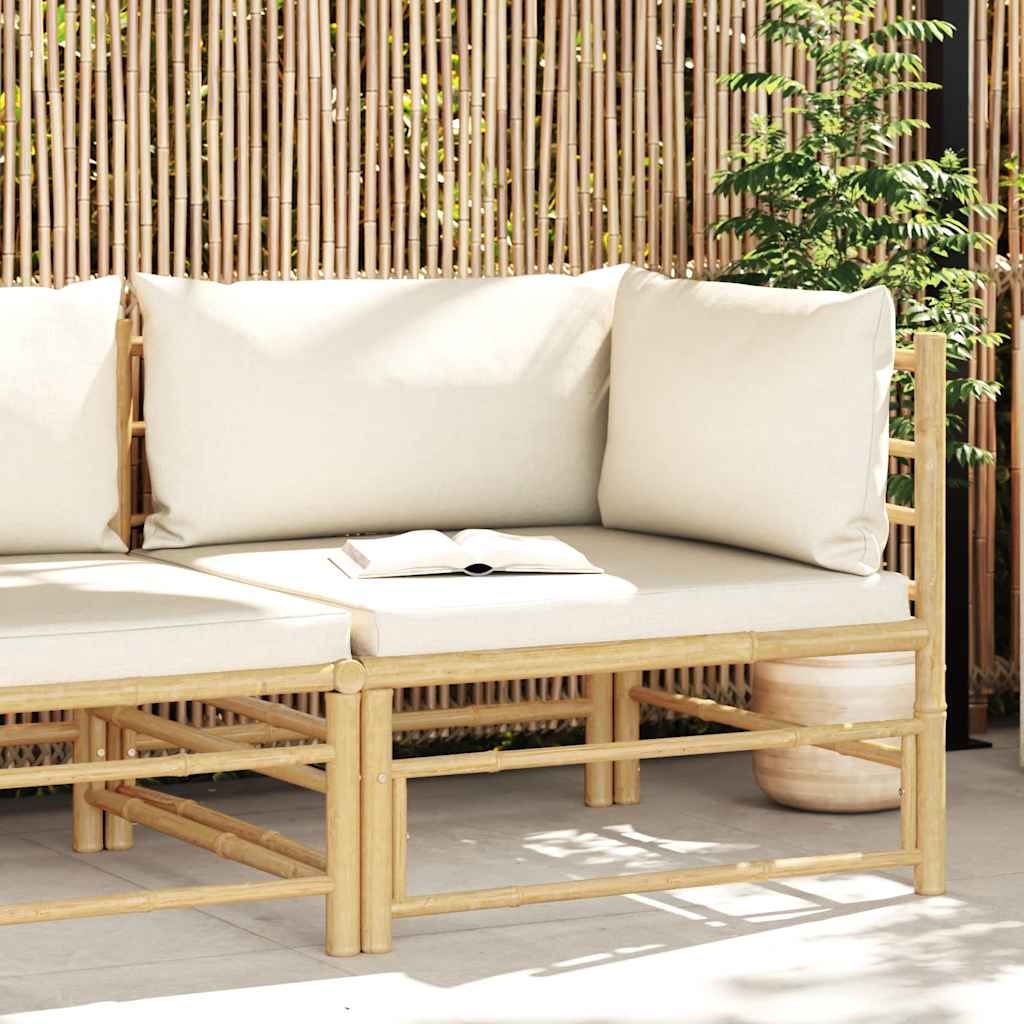 Garden Corner Sofa with Cream White Cushions Bamboo