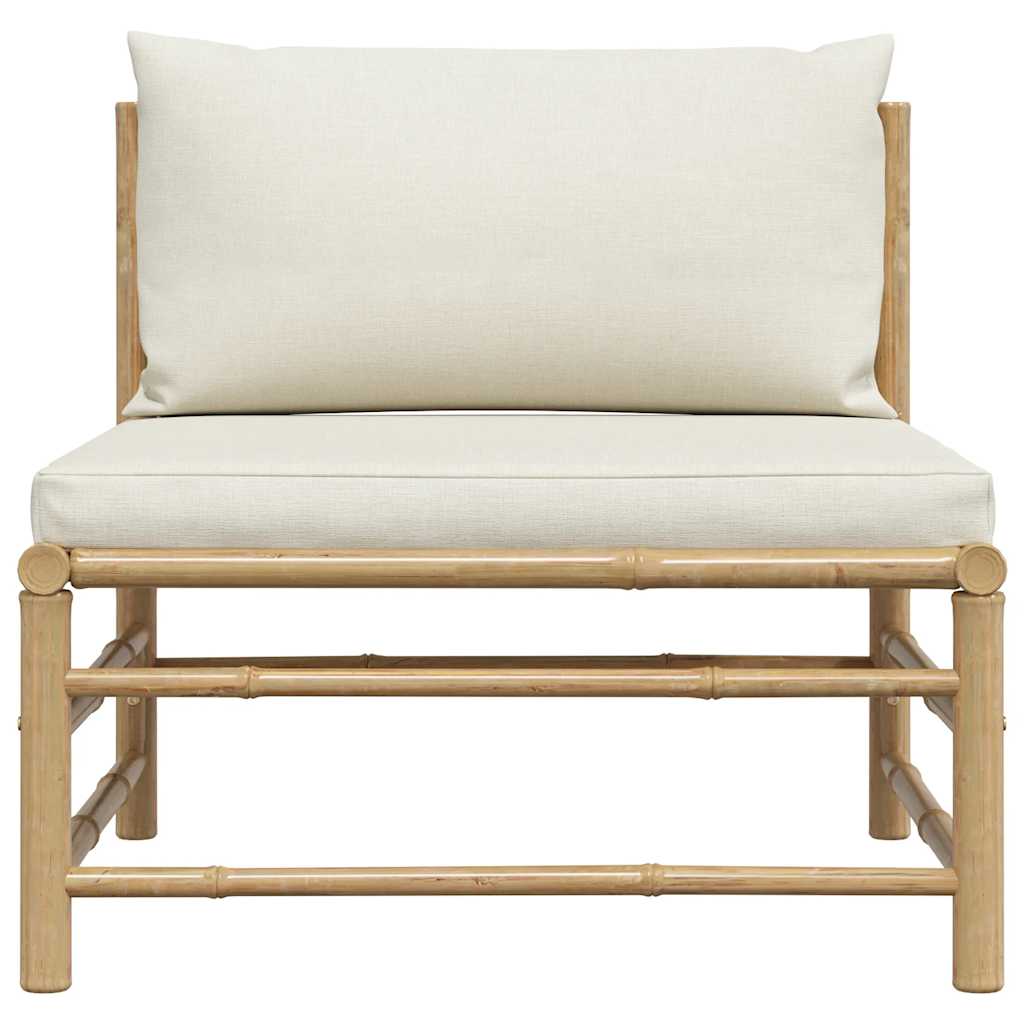 Garden Middle Sofa with Cream White Cushions Bamboo