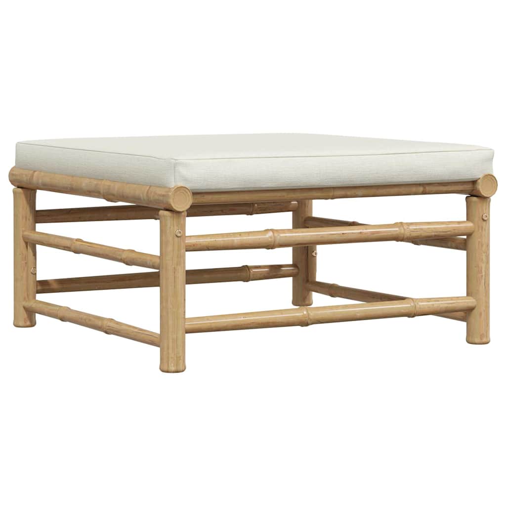 Garden Footrest with Cream White Cushion Bamboo