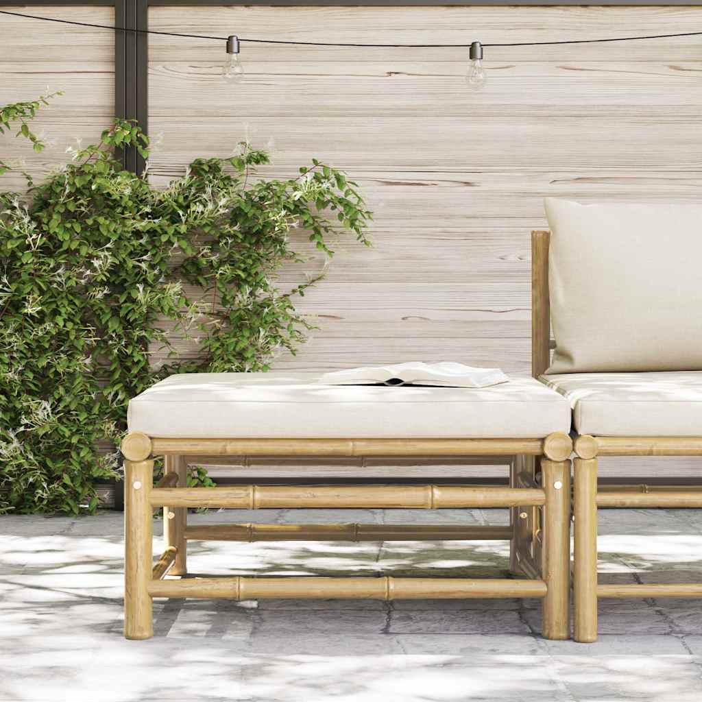 Garden Footrest with Cream White Cushion Bamboo