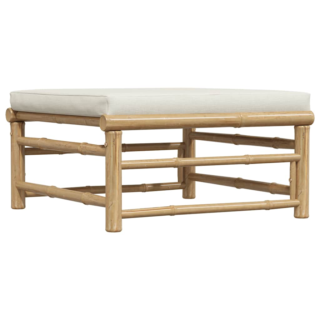 Garden Footrest with Cream White Cushion Bamboo