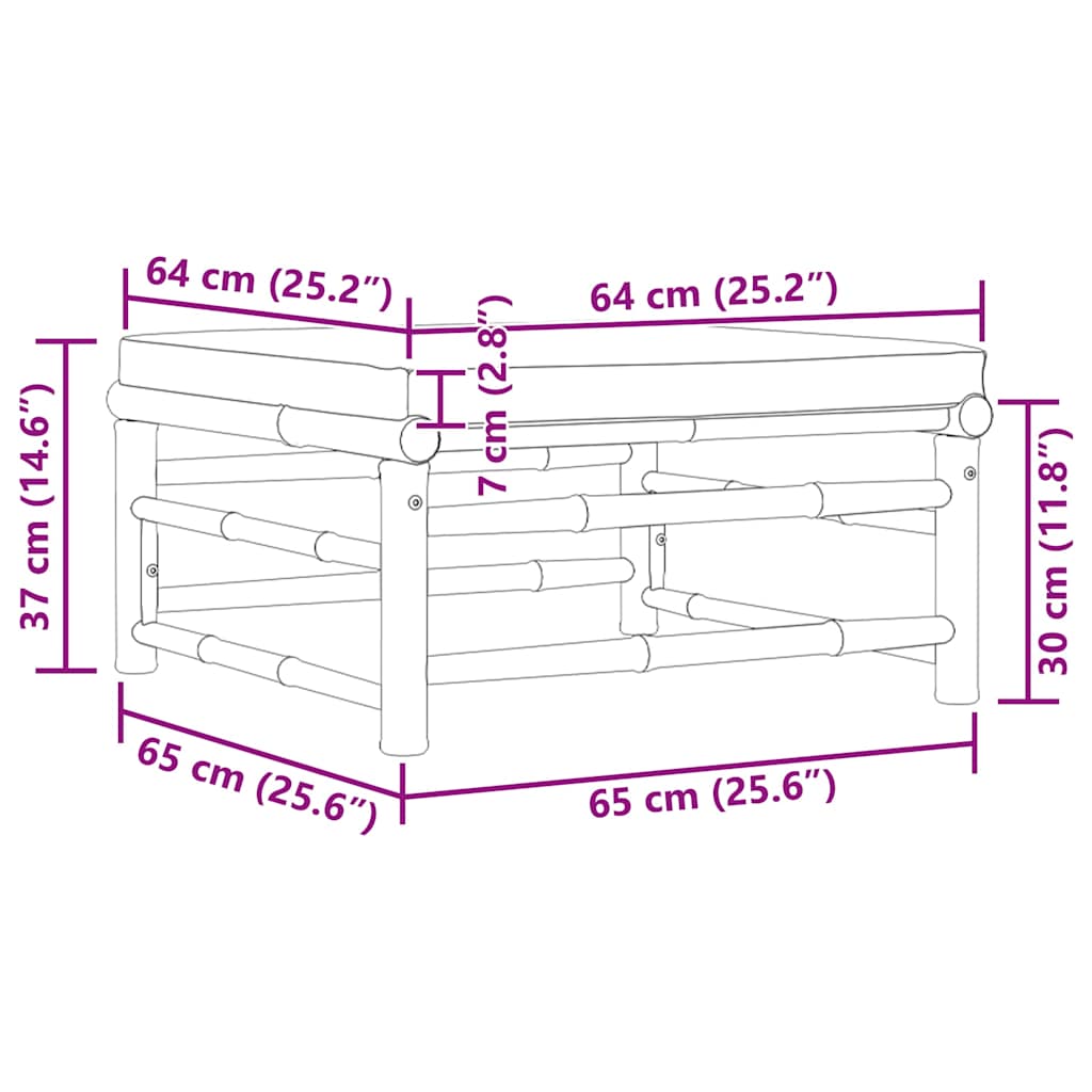 Garden Footrest with Cream White Cushion Bamboo