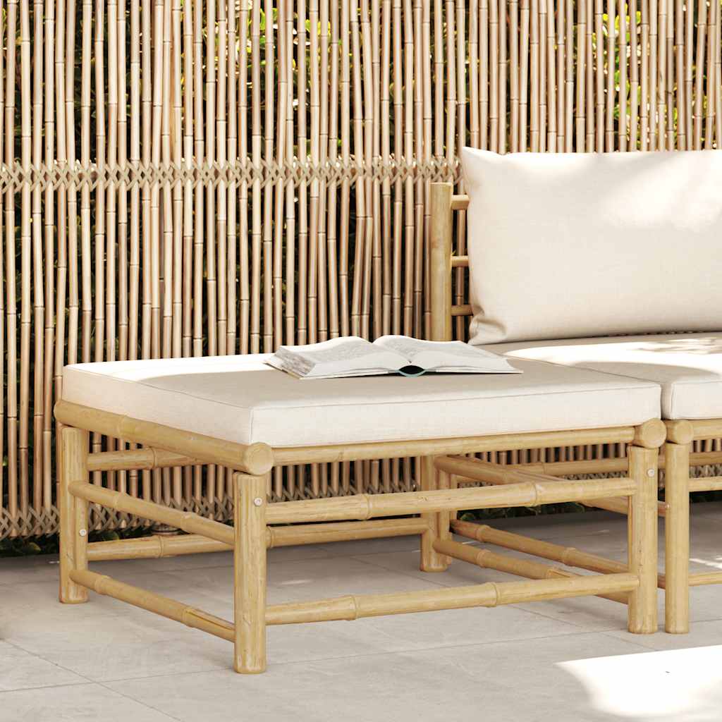 Garden Footrest with Cream White Cushion Bamboo