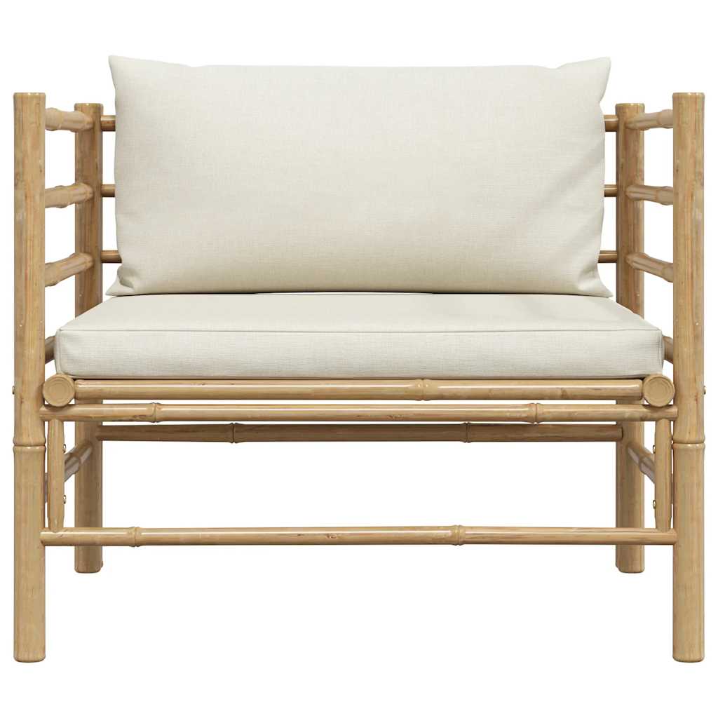 Garden Sofa with Cream White Cushions Bamboo