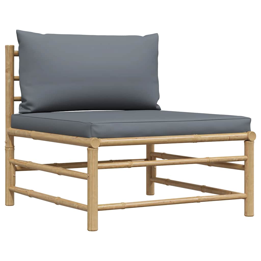 2 Piece Garden Lounge Set with Dark Grey Cushions Bamboo