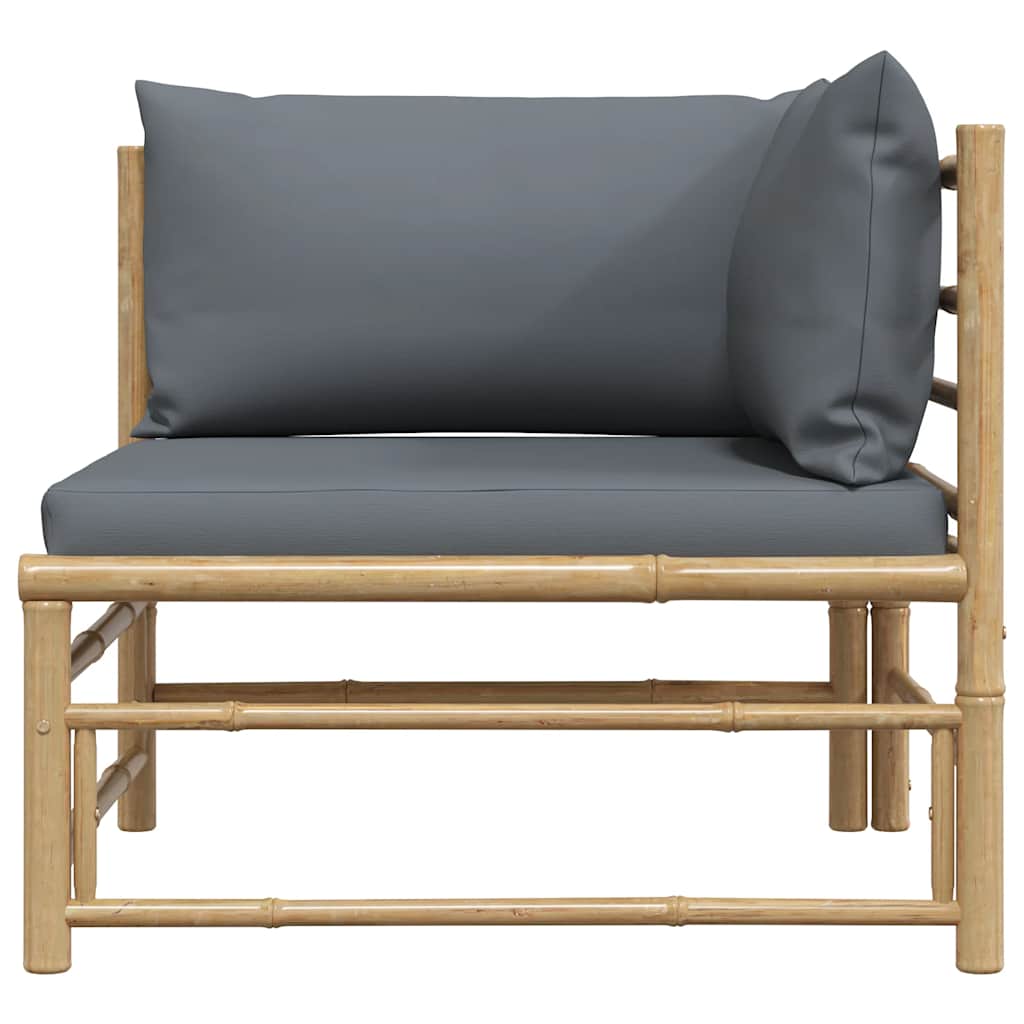 Garden Corner Sofa with Dark Grey Cushions Bamboo