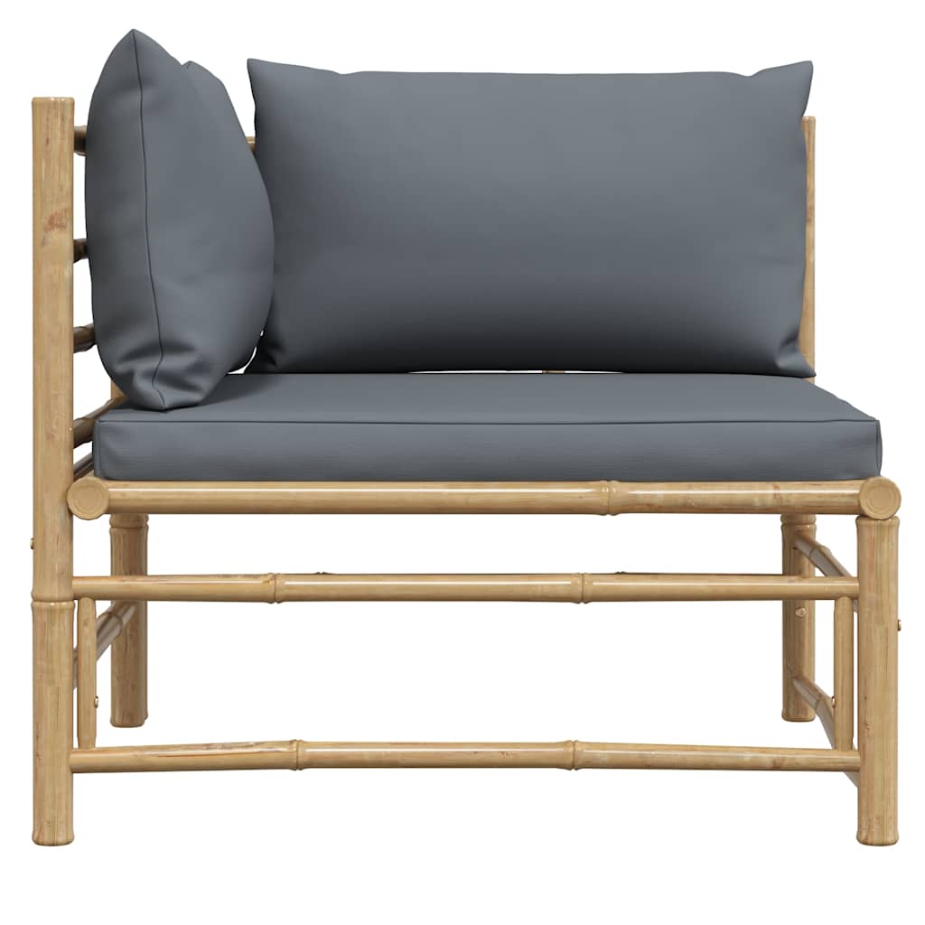 Garden Corner Sofa with Dark Grey Cushions Bamboo