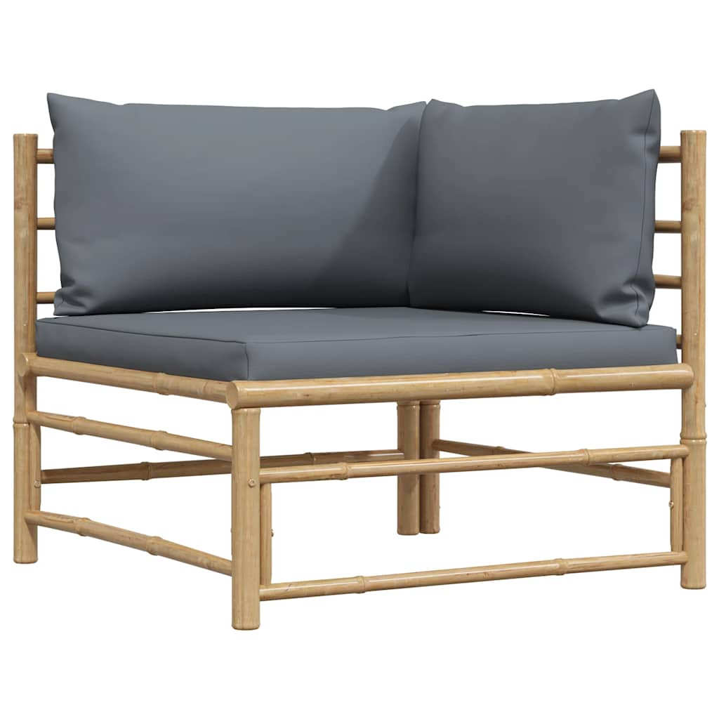 Garden Corner Sofa with Dark Grey Cushions Bamboo