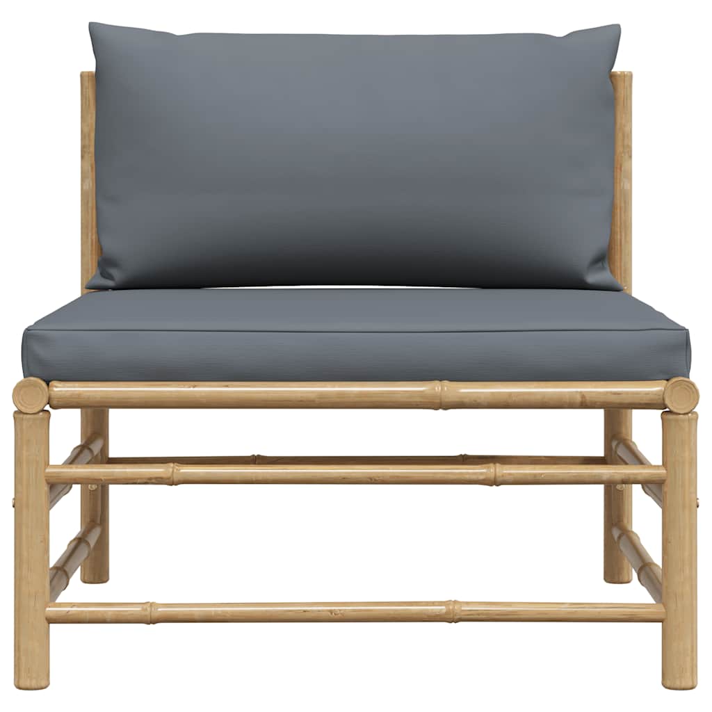 Garden Middle Sofa with Dark Grey Cushions Bamboo