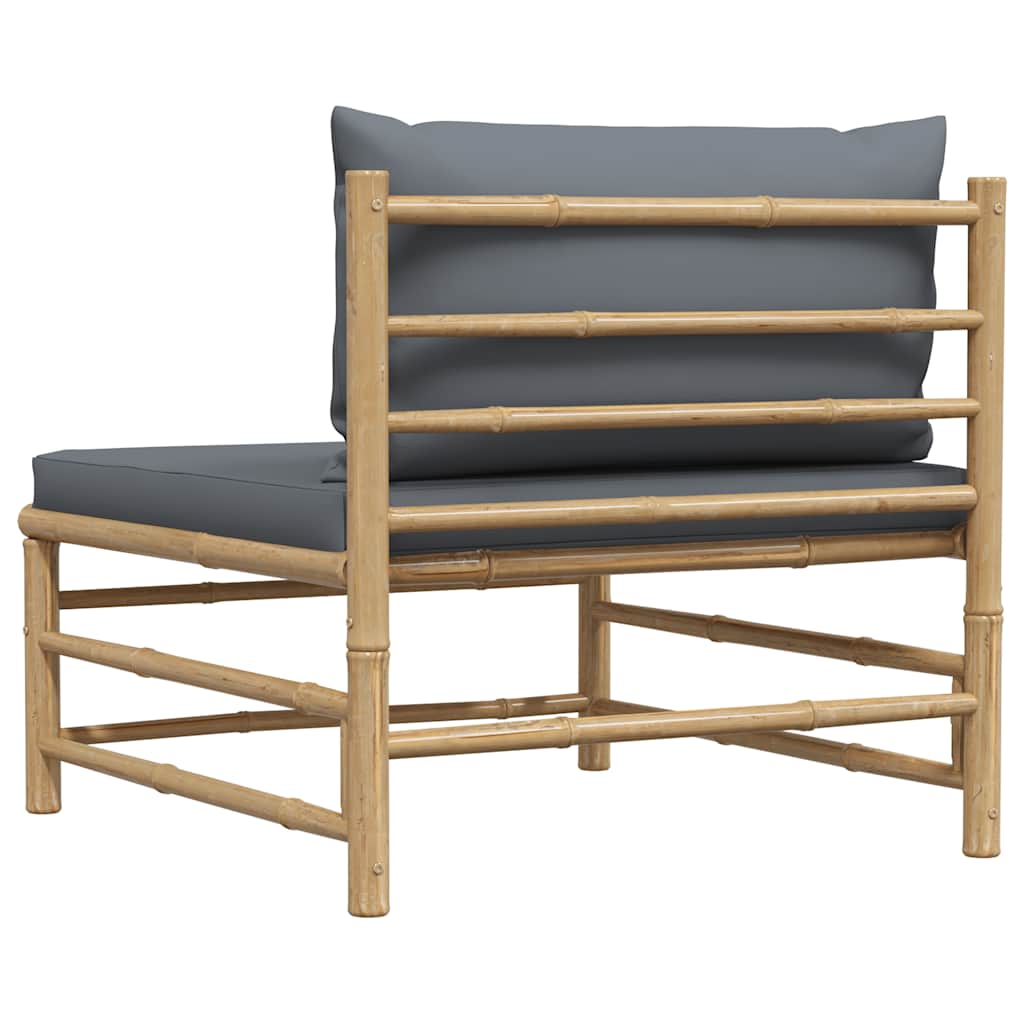 Garden Middle Sofa with Dark Grey Cushions Bamboo