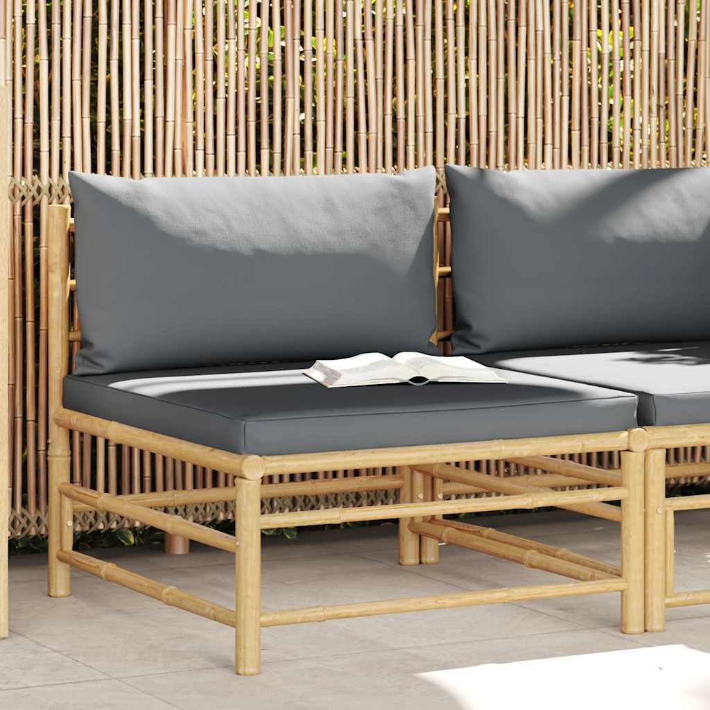 Garden Middle Sofa with Dark Grey Cushions Bamboo