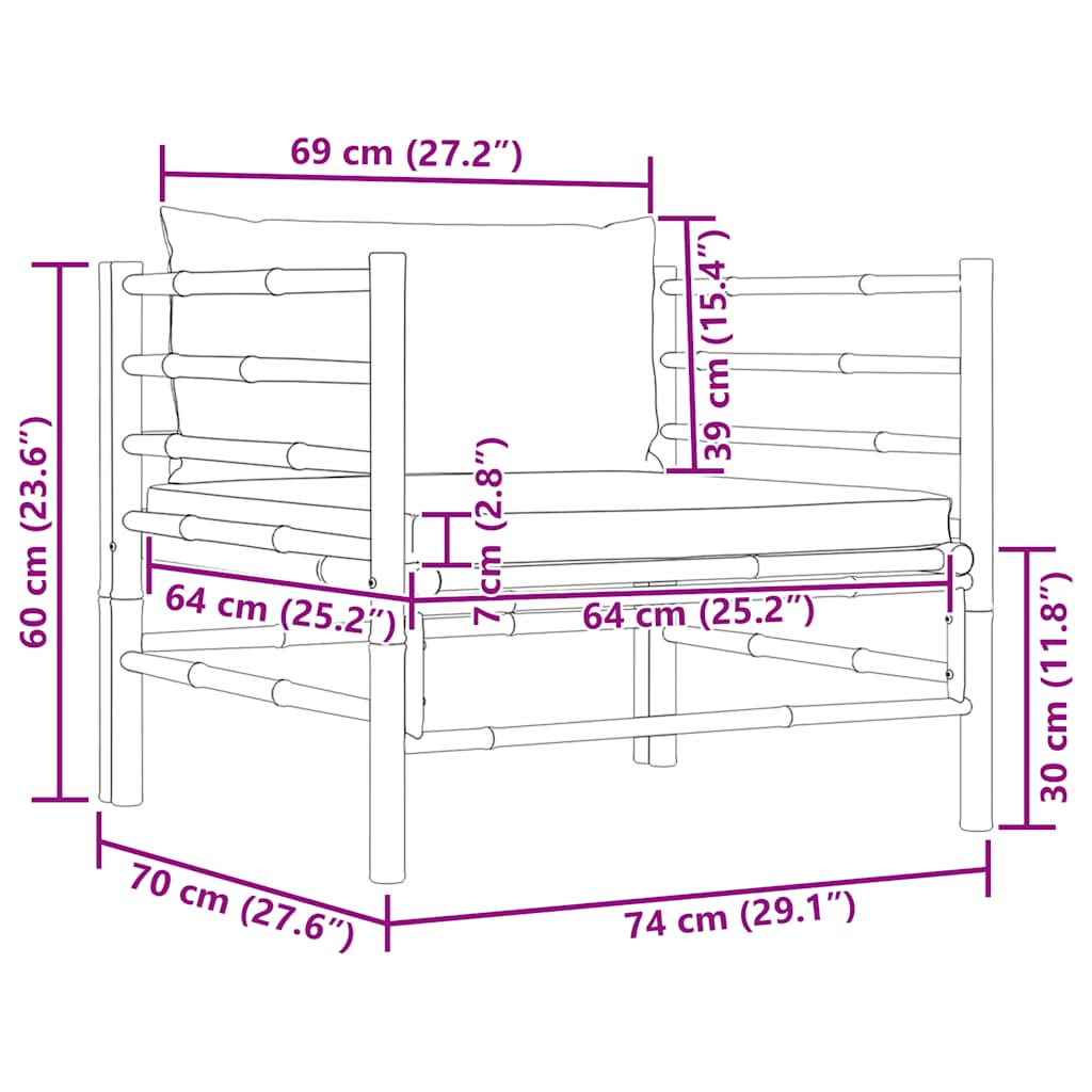 Garden Sofa with Dark Grey Cushions Bamboo