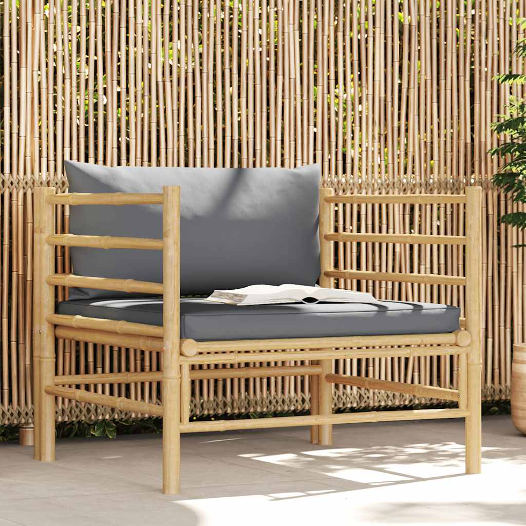 Garden Sofa with Dark Grey Cushions Bamboo