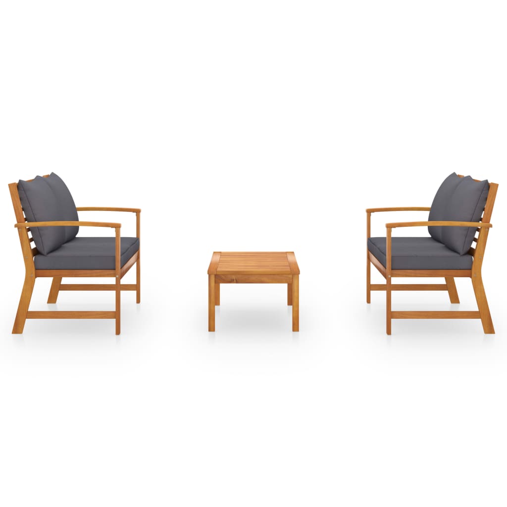 3 Piece Garden Lounge Set with Cushion Solid Acacia Wood