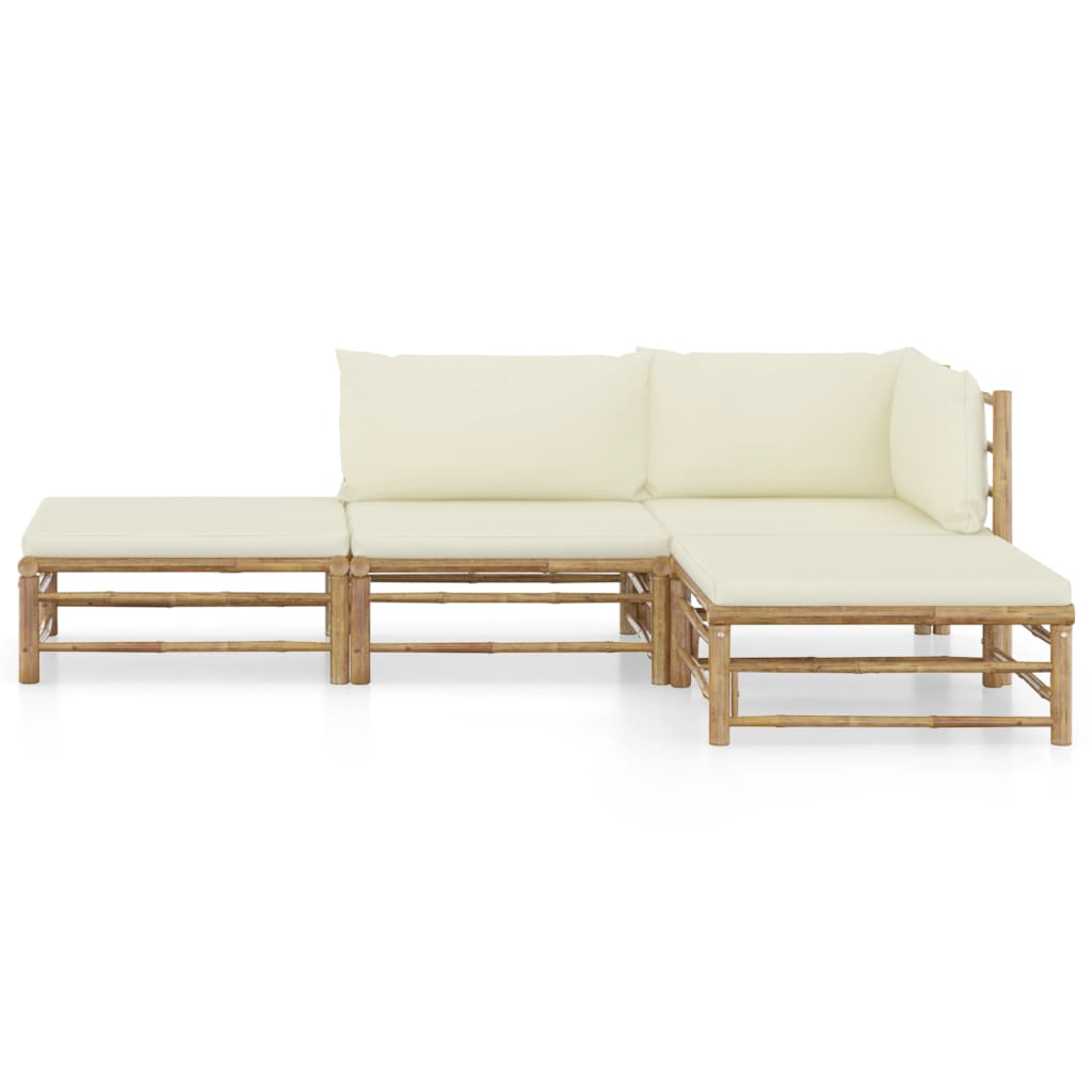 4 Piece Garden Lounge Set with Cream White Cushions Bamboo