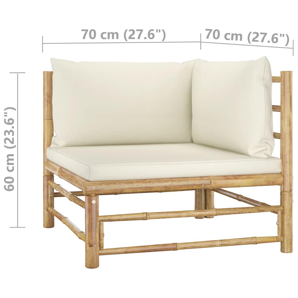 4 Piece Garden Lounge Set with Cream White Cushions Bamboo