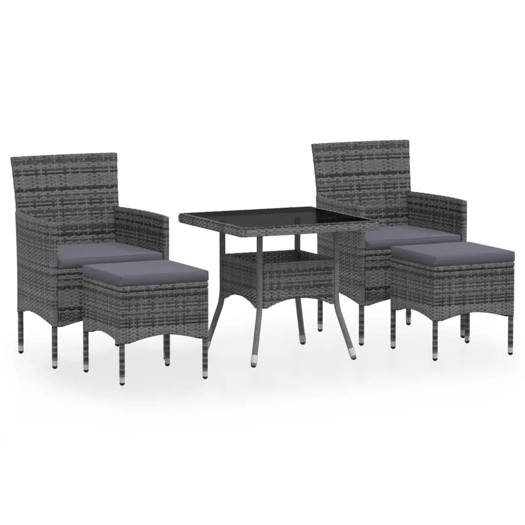 5 Piece Garden Dining Set Poly Rattan and Tempered Glass Grey